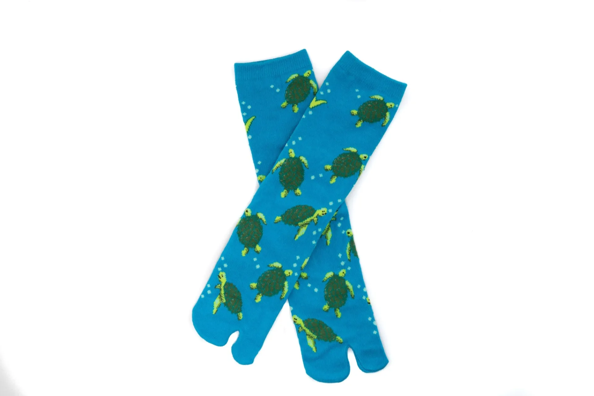 1 Pair - V-Toe Flip Flop Tabi Socks - Turquoise with Green Turtle