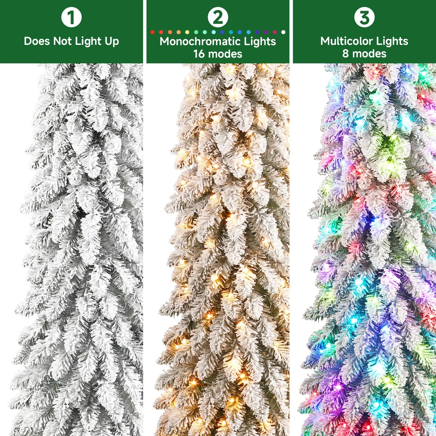 6FT Pre-Lit Snow Flocked Pencil Christmas Tree with Remote Controlled Multi-Color RGB Lights