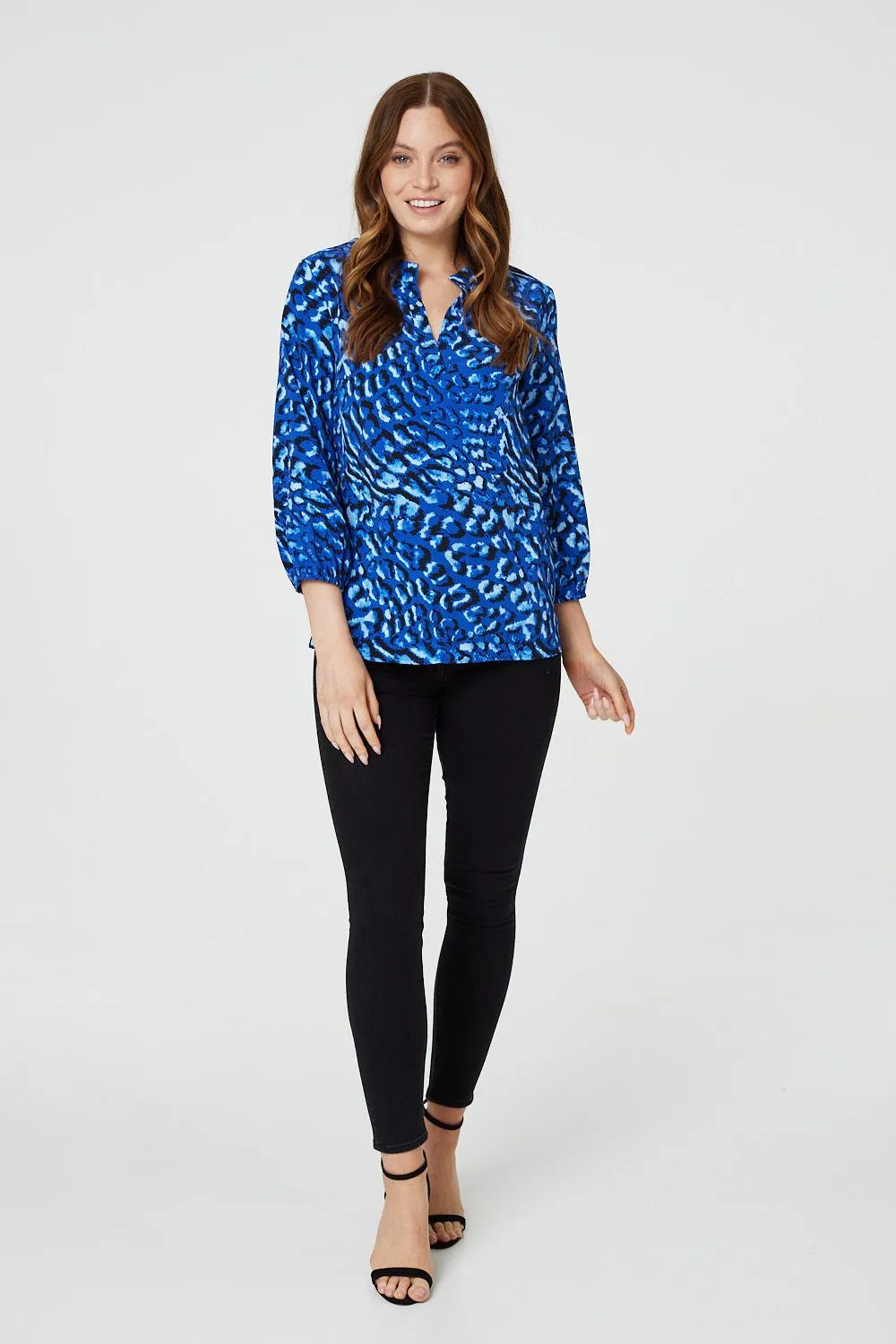 Animal Print Collarless Shirt Top