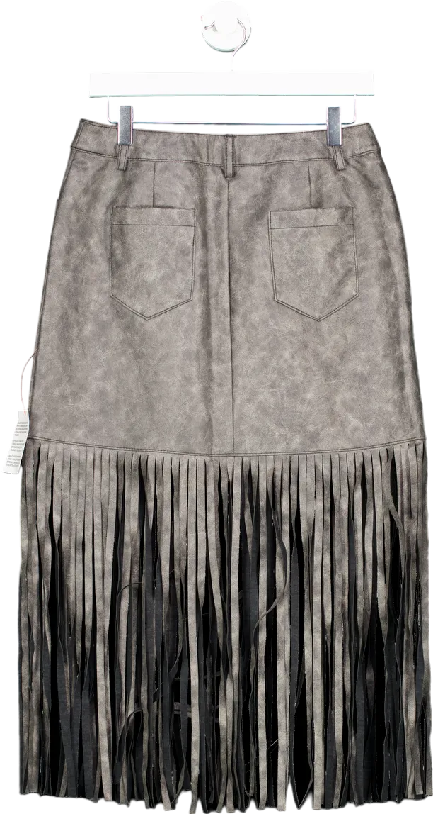 ASOS DESIGN Grey Fringe Detail Skirt UK 10