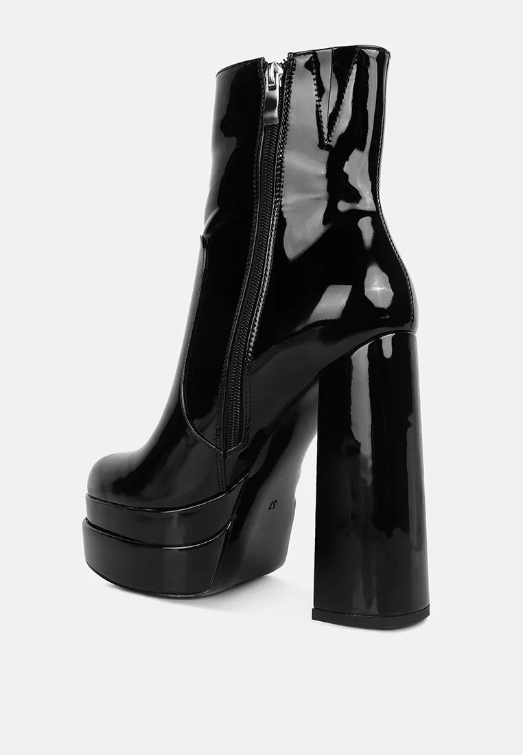 Bander Patent Pu High Heel Platform Ankle Boots