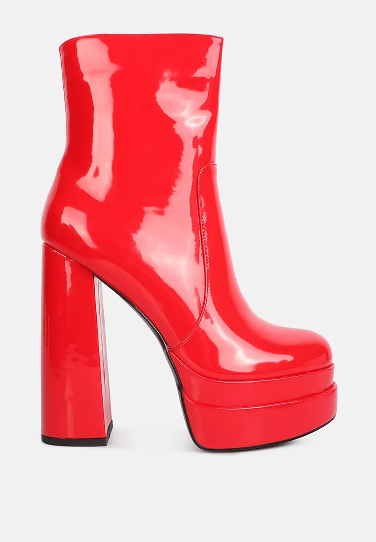 Bander Patent Pu High Heel Platform Ankle Boots