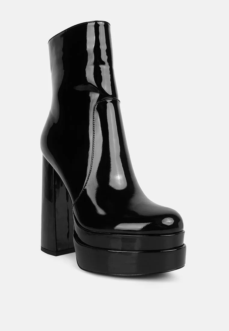 Bander Patent Pu High Heel Platform Ankle Boots