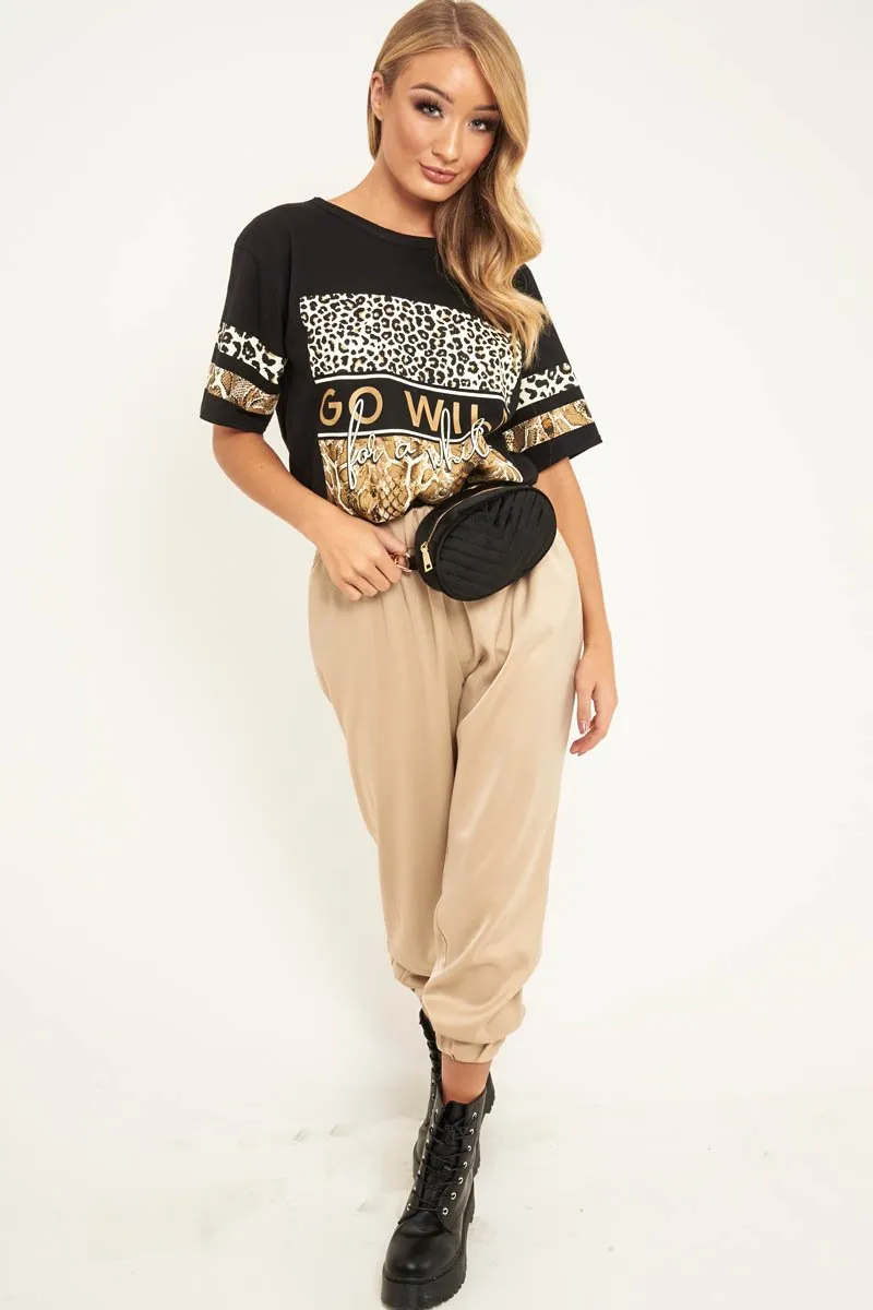 Beige Shiny Woven Cargo Trousers - Atley