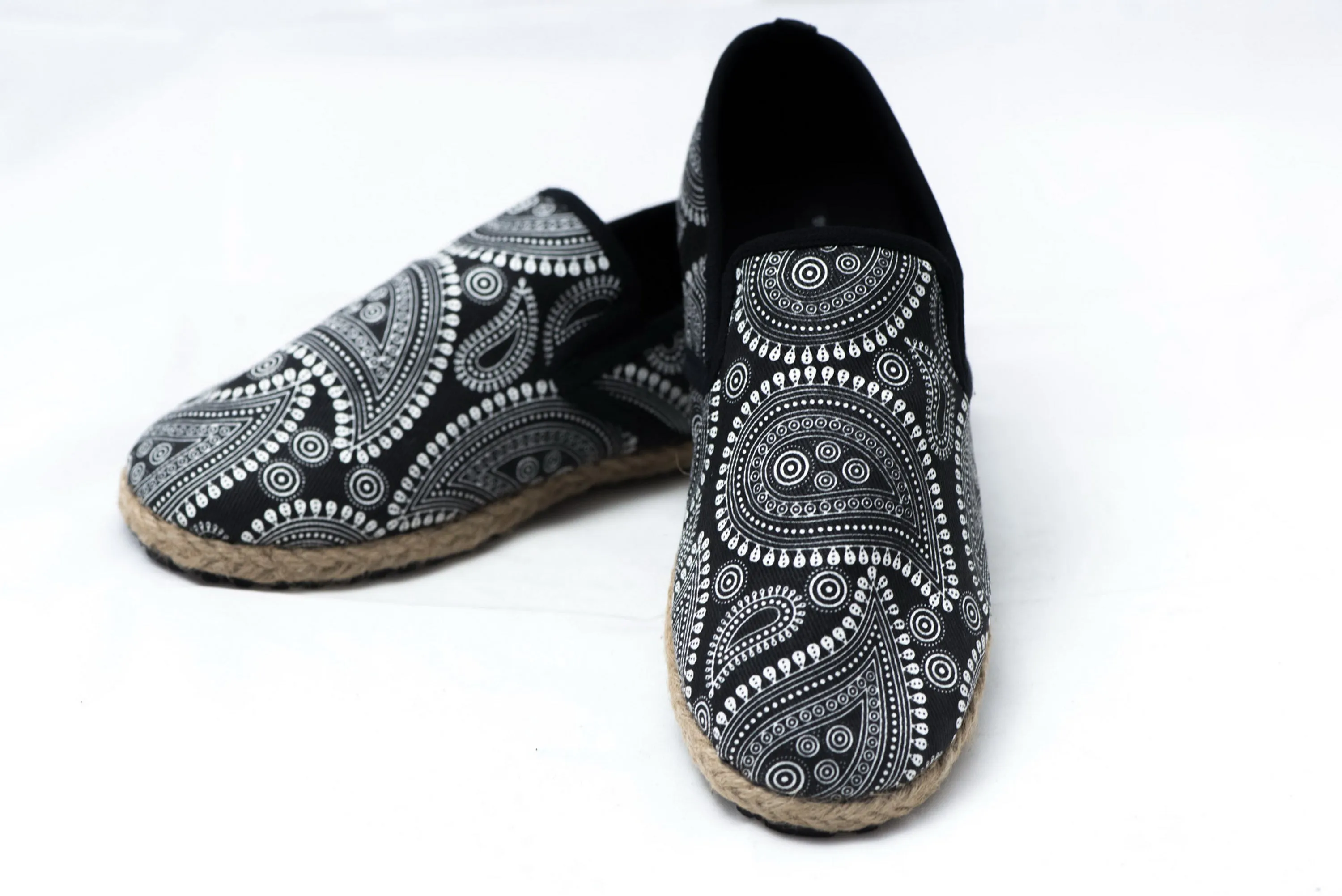 Black Paisley Print Slip On Shoes