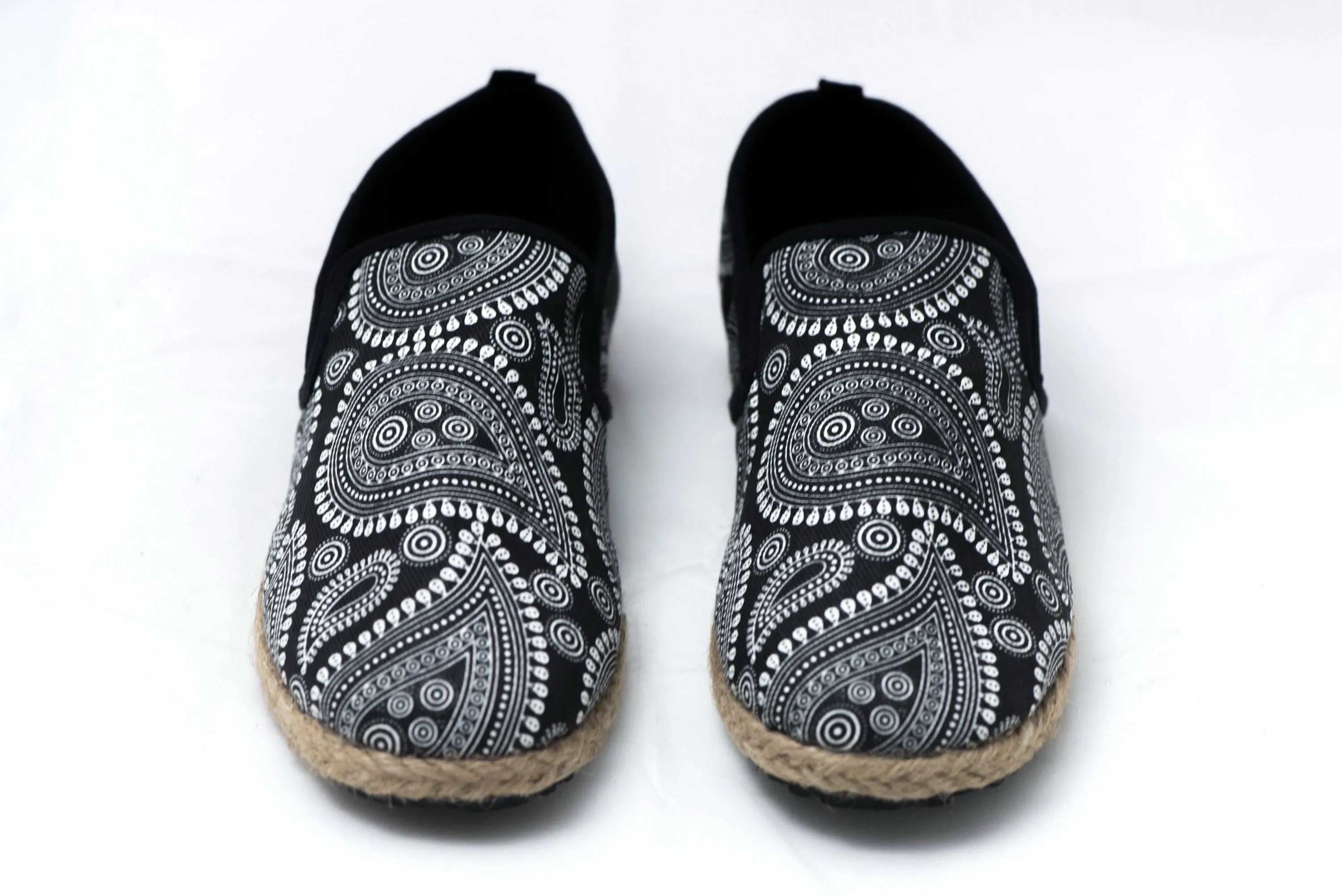 Black Paisley Print Slip On Shoes