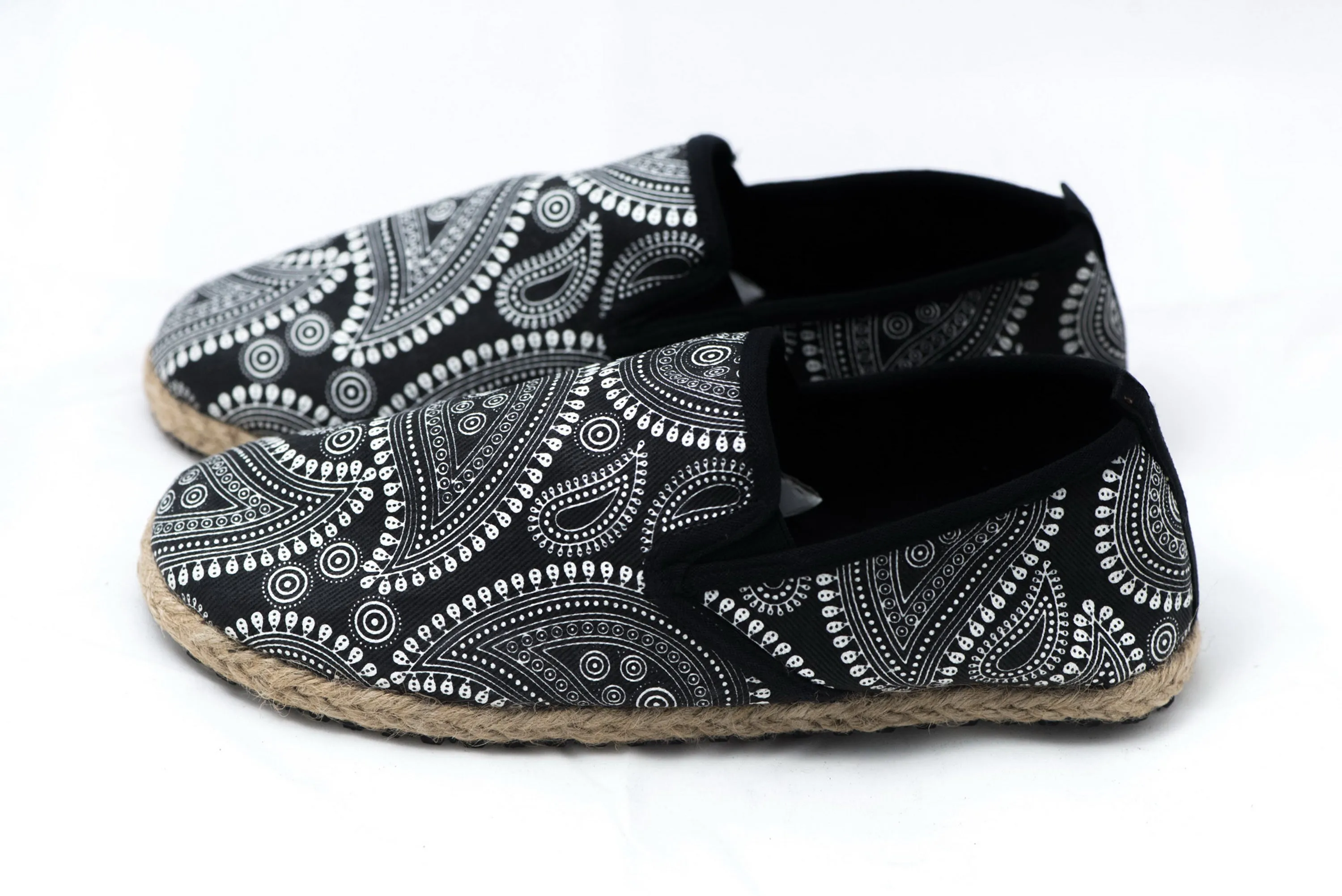 Black Paisley Print Slip On Shoes