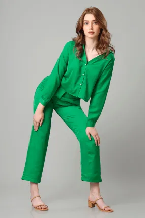 Bold Green Cropped Shirt Co-Ord Set For Women