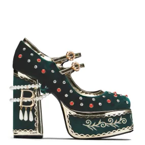 Boleyn’s Revenge Bejewelled Velvet Heels - Green