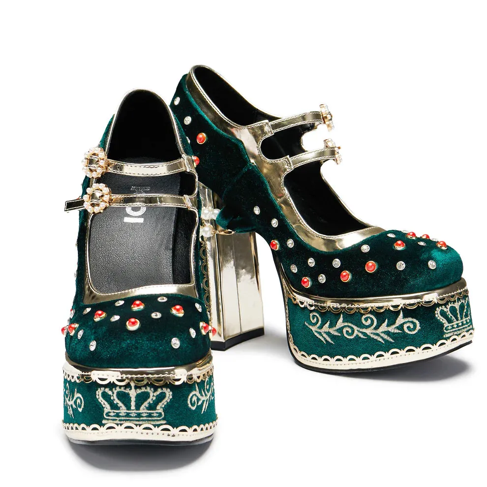 Boleyn’s Revenge Bejewelled Velvet Heels - Green