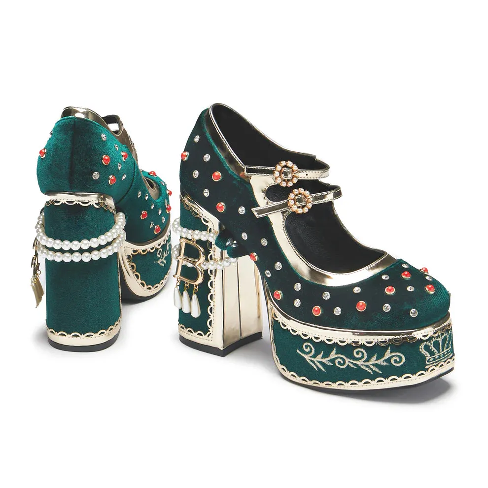 Boleyn’s Revenge Bejewelled Velvet Heels - Green