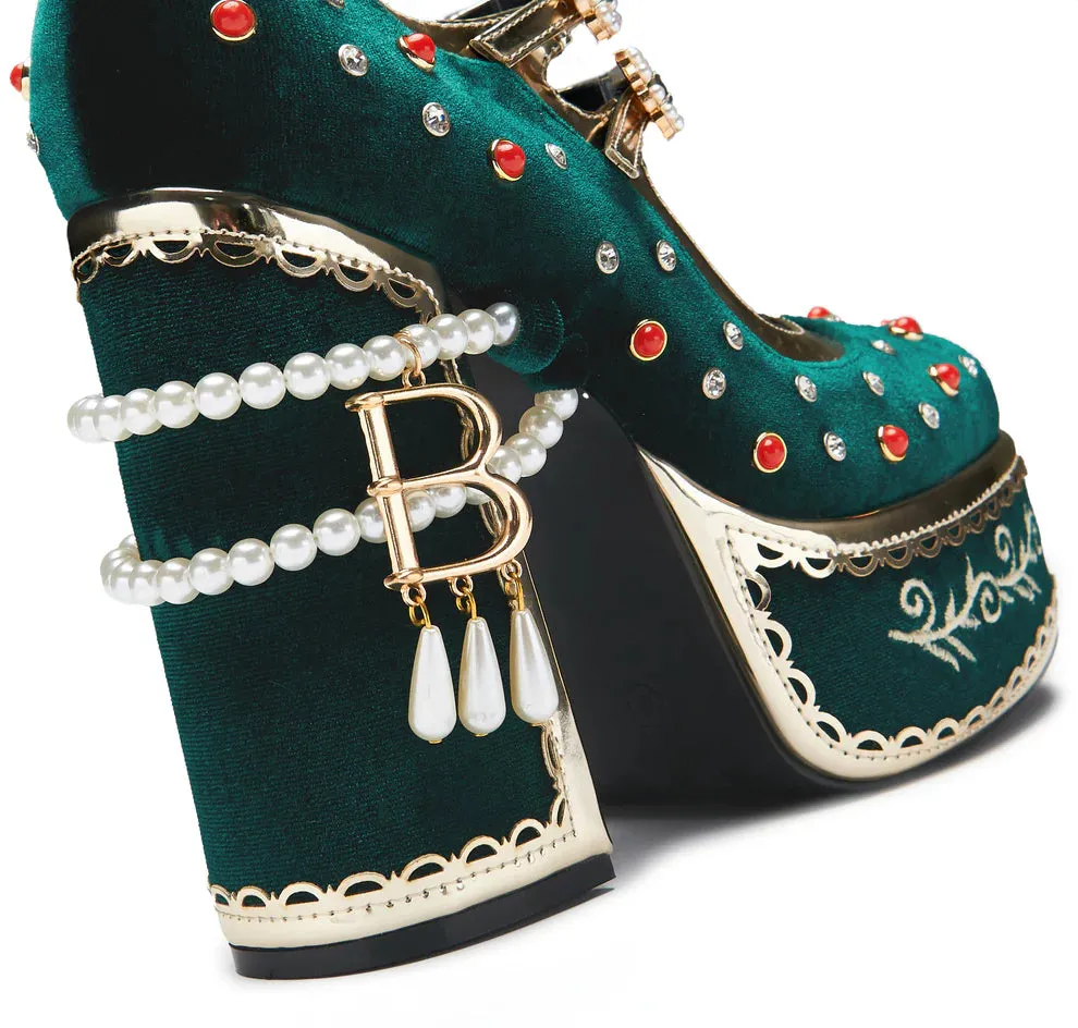 Boleyn’s Revenge Bejewelled Velvet Heels - Green