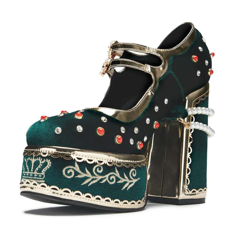 Boleyn’s Revenge Bejewelled Velvet Heels - Green