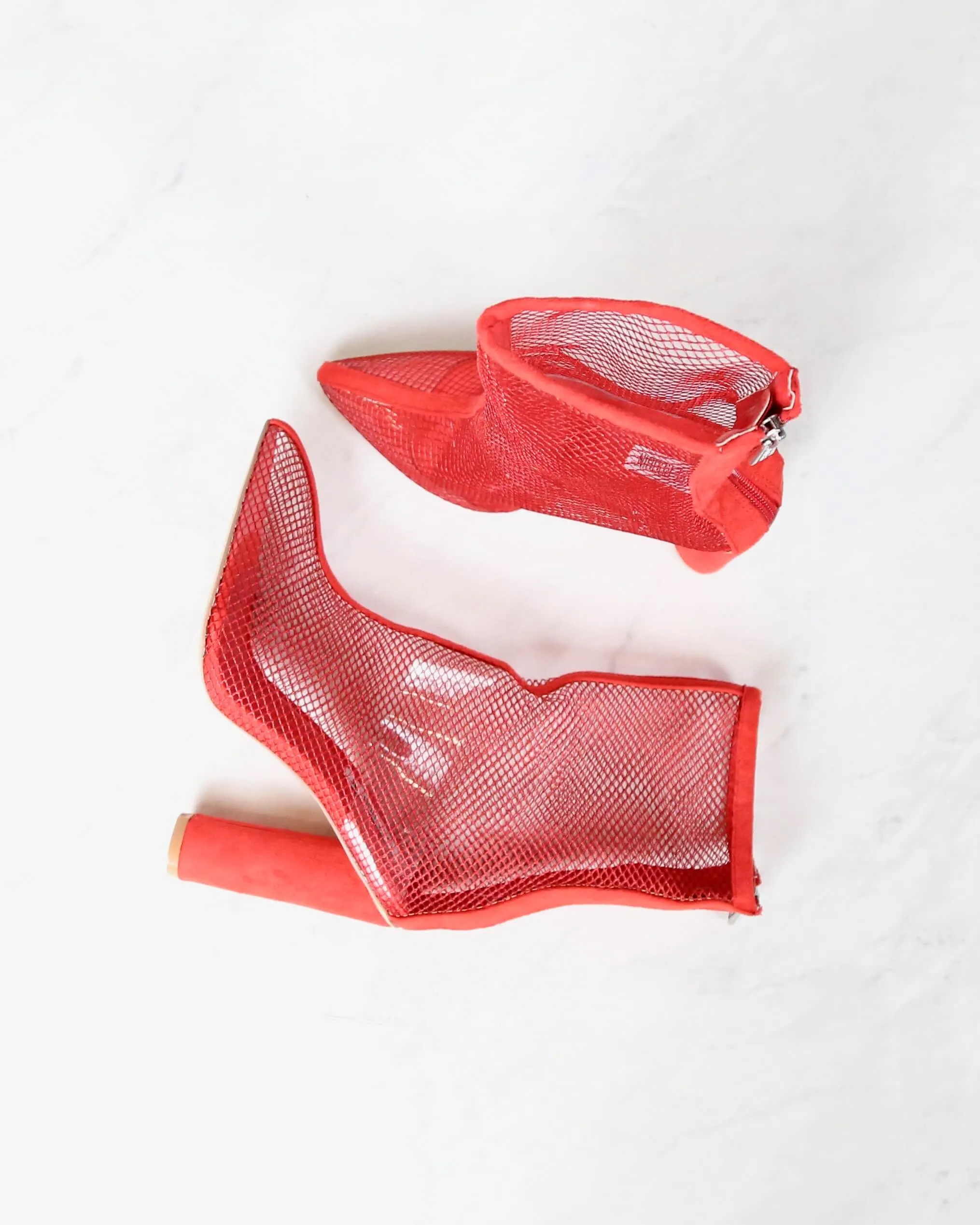 Cape Robbin - Other Woman Pointed Toe Mesh Heel Bootie in Red