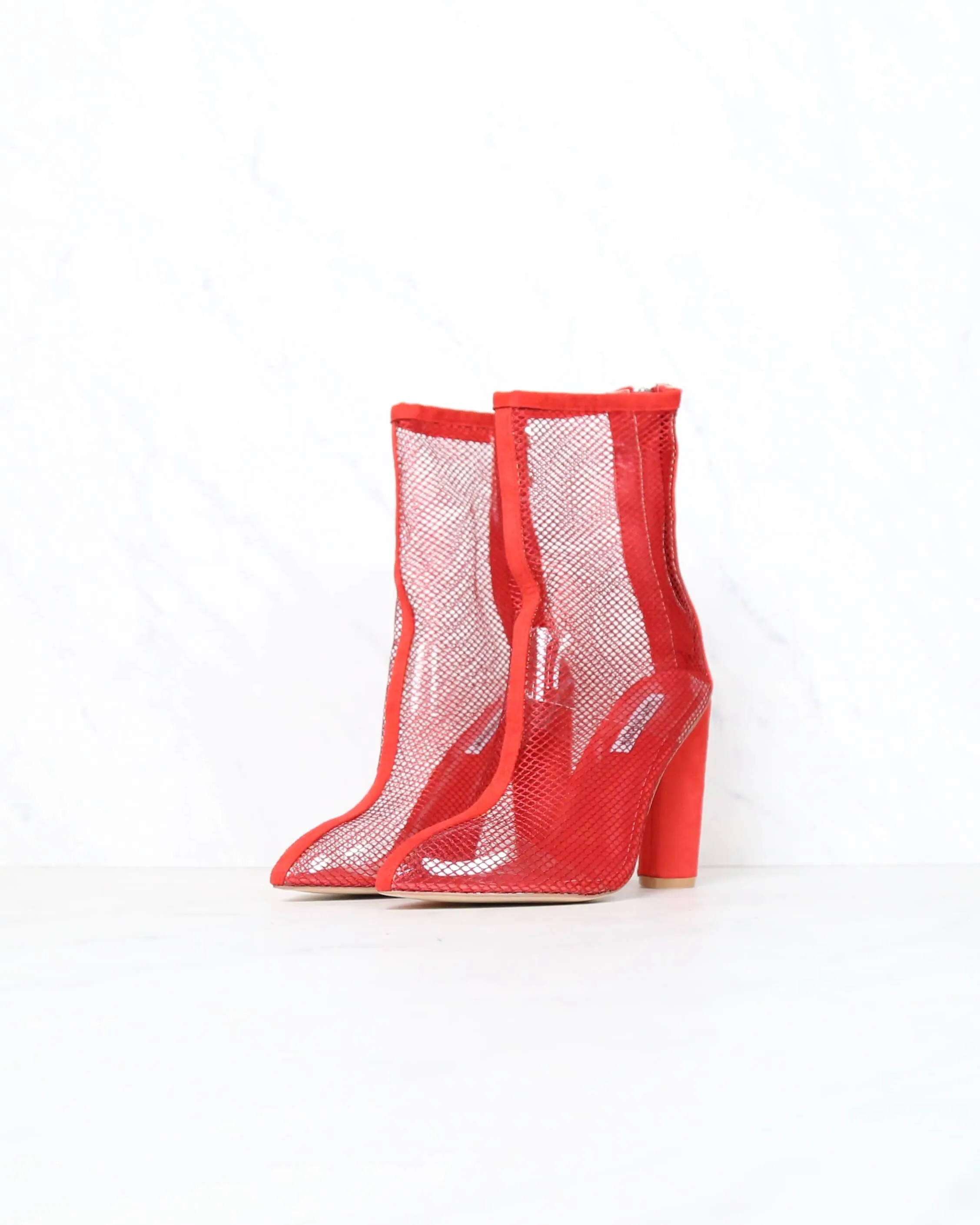 Cape Robbin - Other Woman Pointed Toe Mesh Heel Bootie in Red