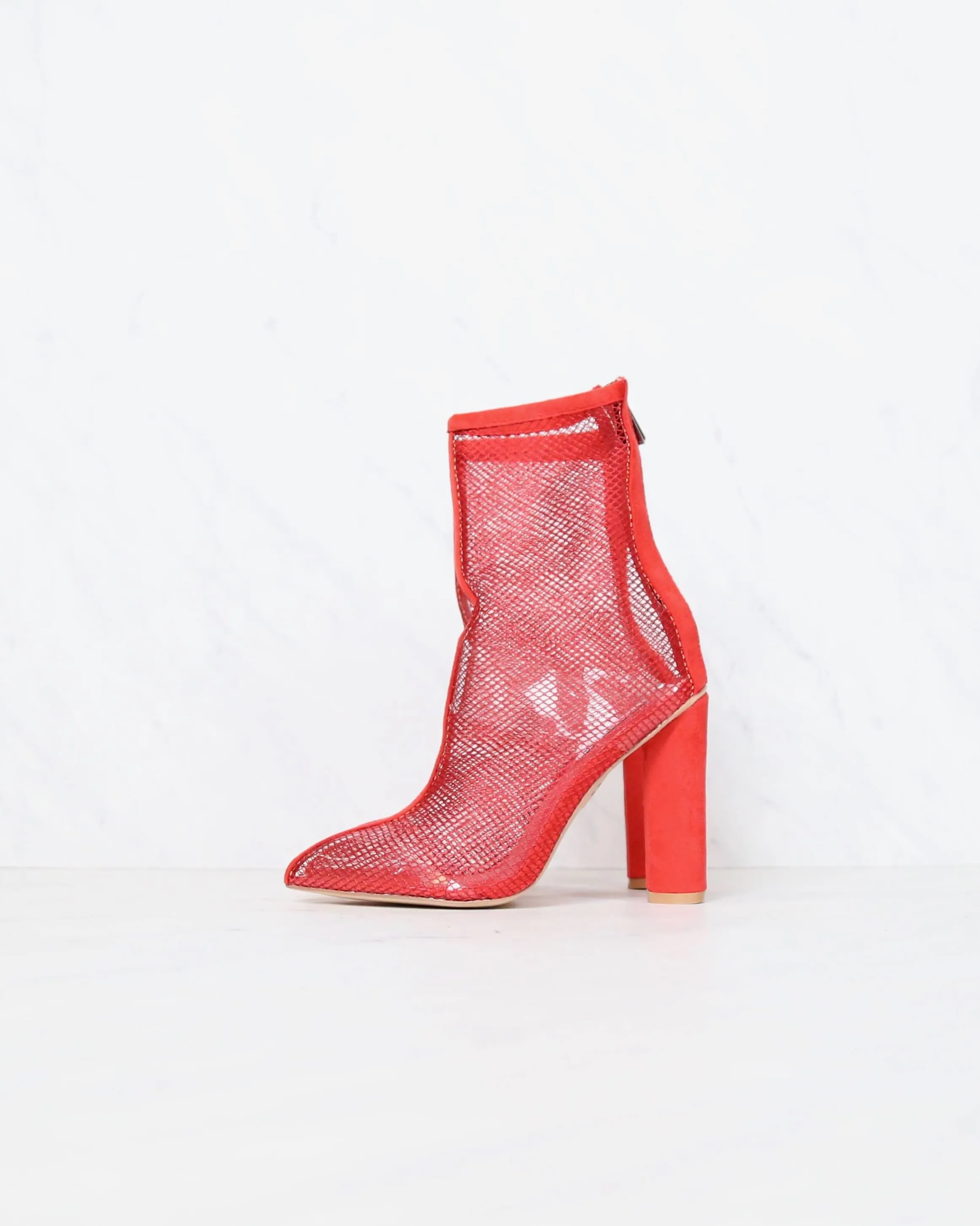 Cape Robbin - Other Woman Pointed Toe Mesh Heel Bootie in Red