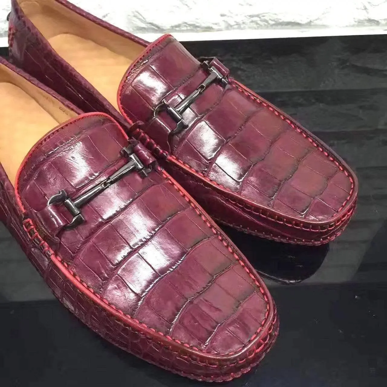 Crocodile Shoes Genuine Crocodile Belly Leather Slip On Loafer Shoes