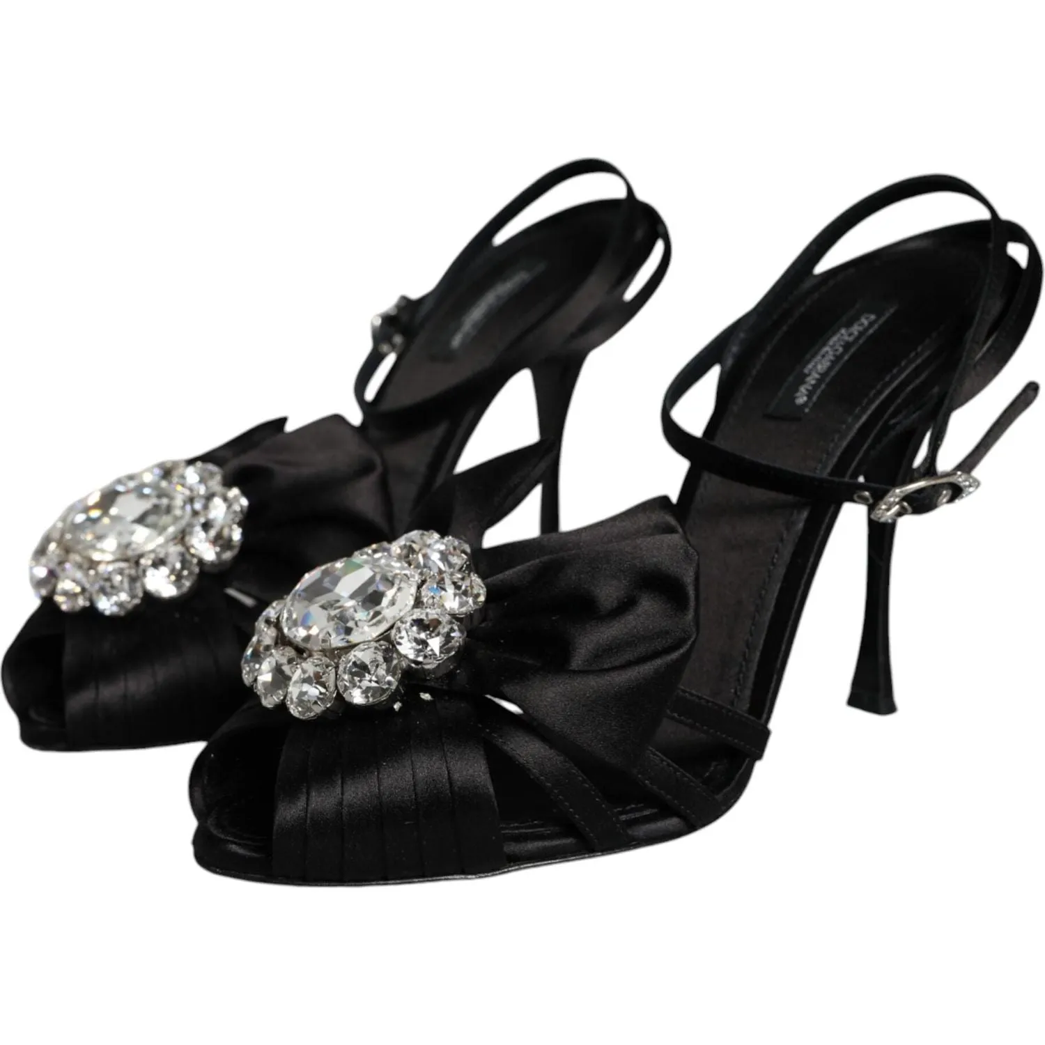 Dolce & Gabbana Black Crystal Ankle Strap Sandals Shoes