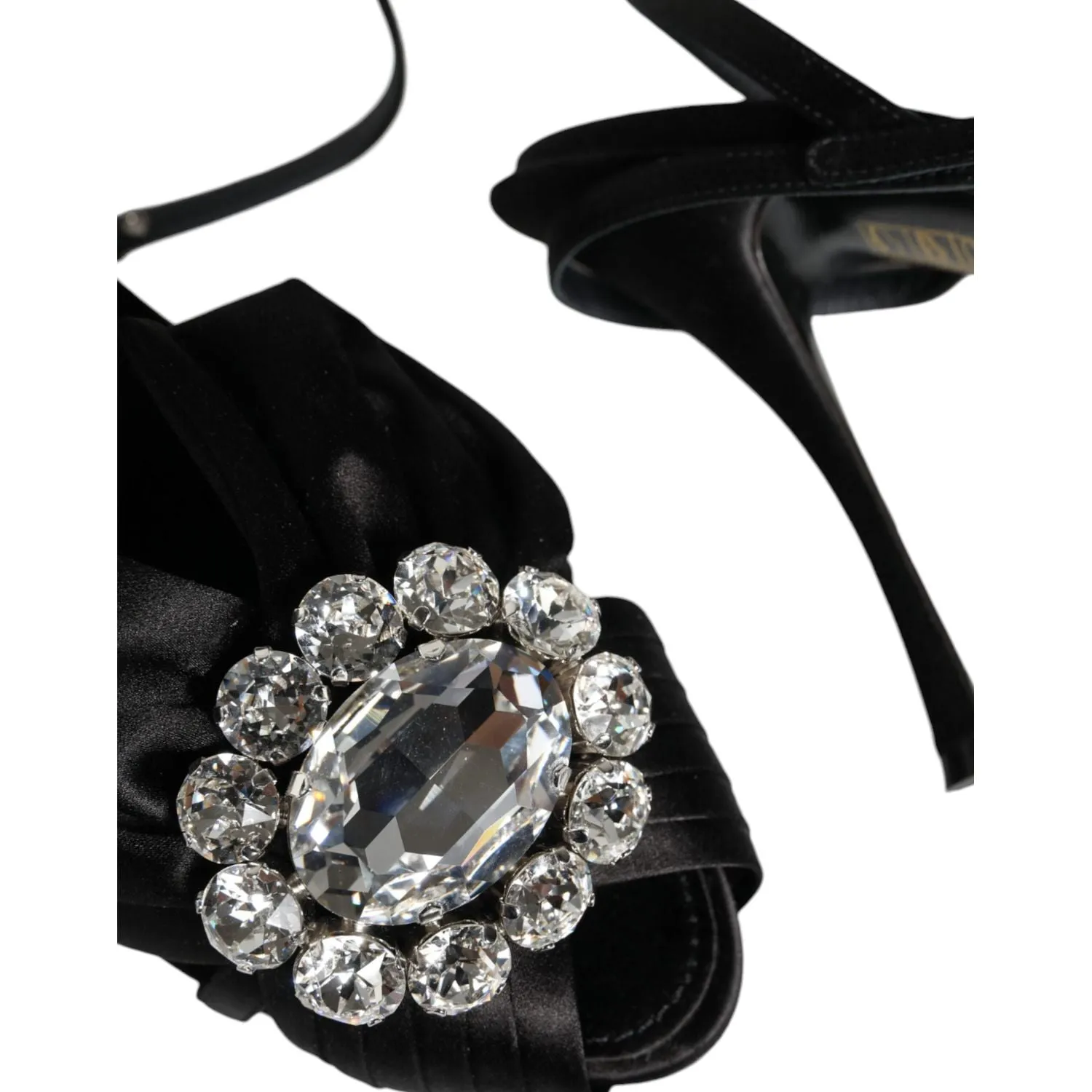 Dolce & Gabbana Black Crystal Ankle Strap Sandals Shoes