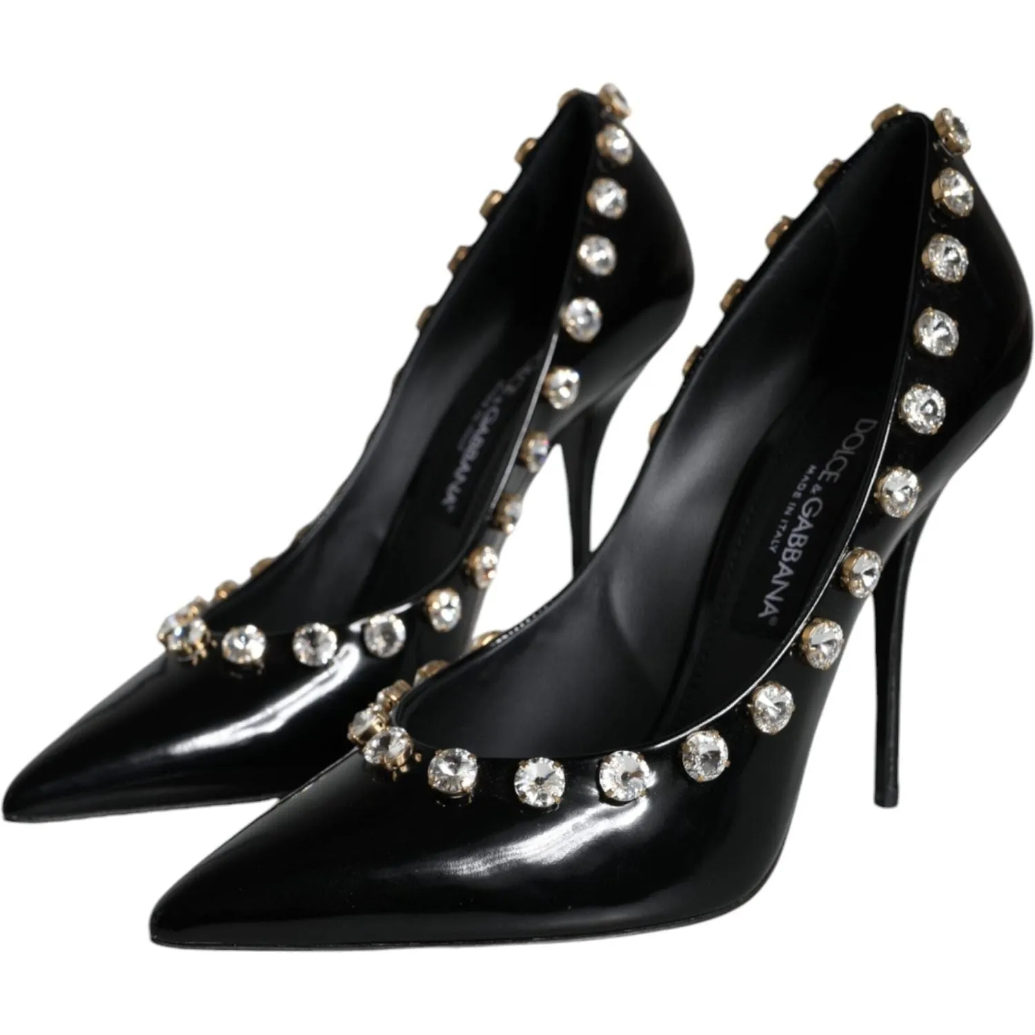 Dolce & Gabbana Black Crystals Leather High Heels Pumps Shoes