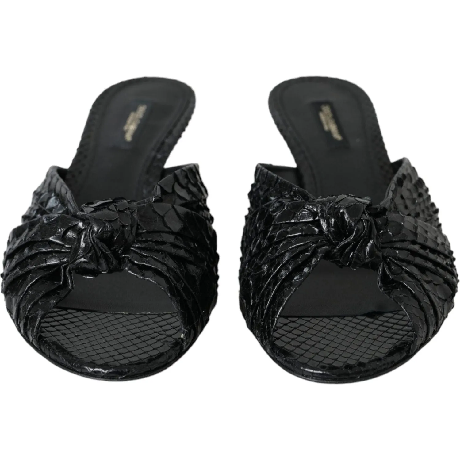 Dolce & Gabbana Black Exotic Leather Heels Slides Shoes