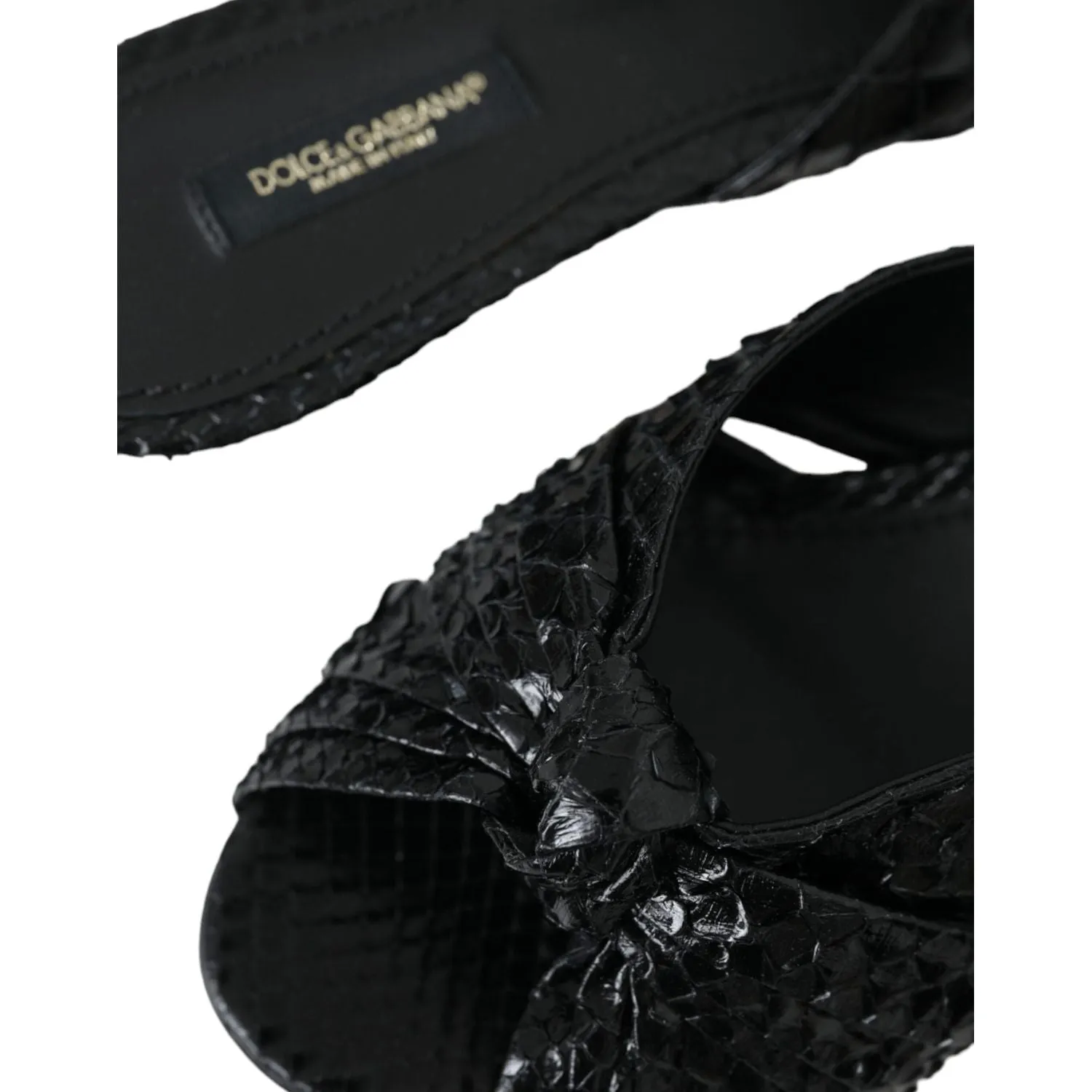 Dolce & Gabbana Black Exotic Leather Heels Slides Shoes