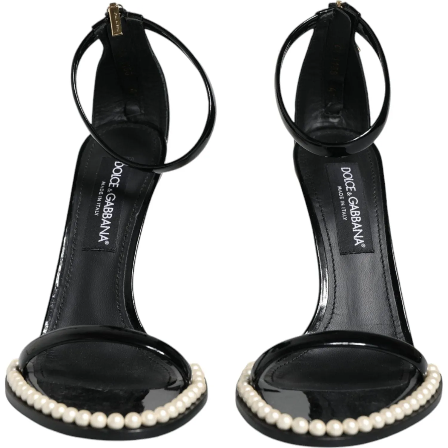 Dolce & Gabbana Black Keira Leather Faux Pearl Sandals Heels Shoes