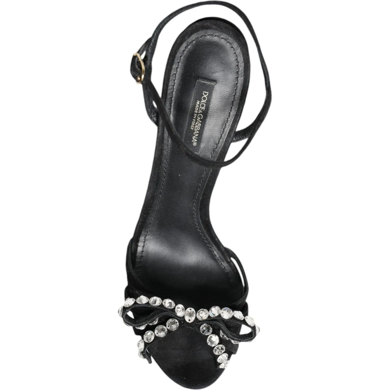 Dolce & Gabbana Black Leather Crystal Bow Heels Sandals Shoes