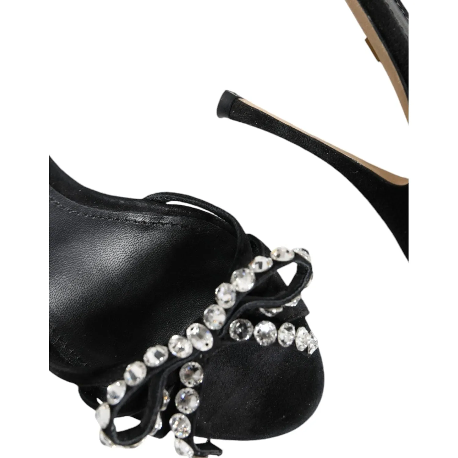 Dolce & Gabbana Black Leather Crystal Bow Heels Sandals Shoes