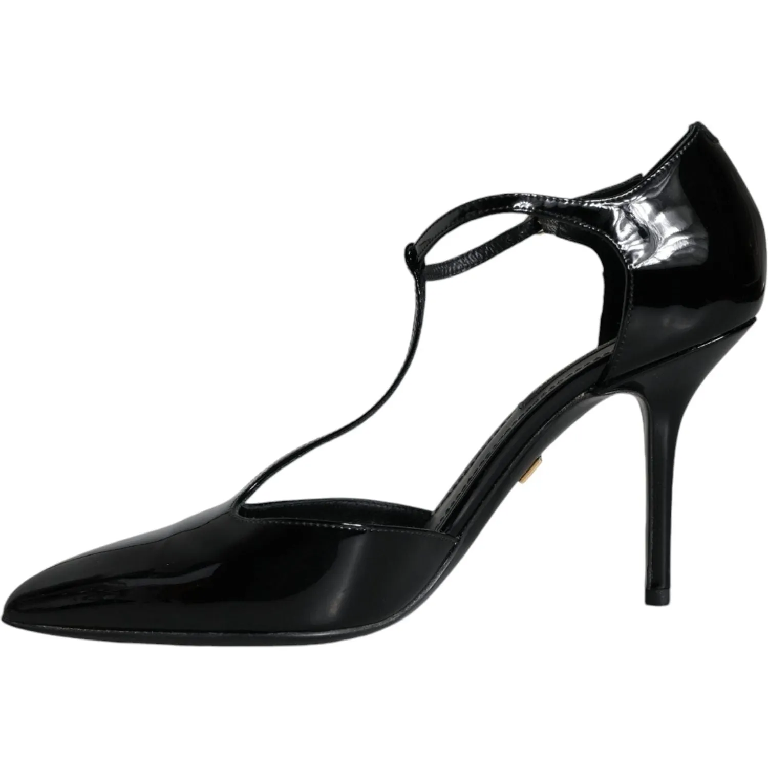 Dolce & Gabbana Black Patent Leather T-strap Heels Pumps Shoes