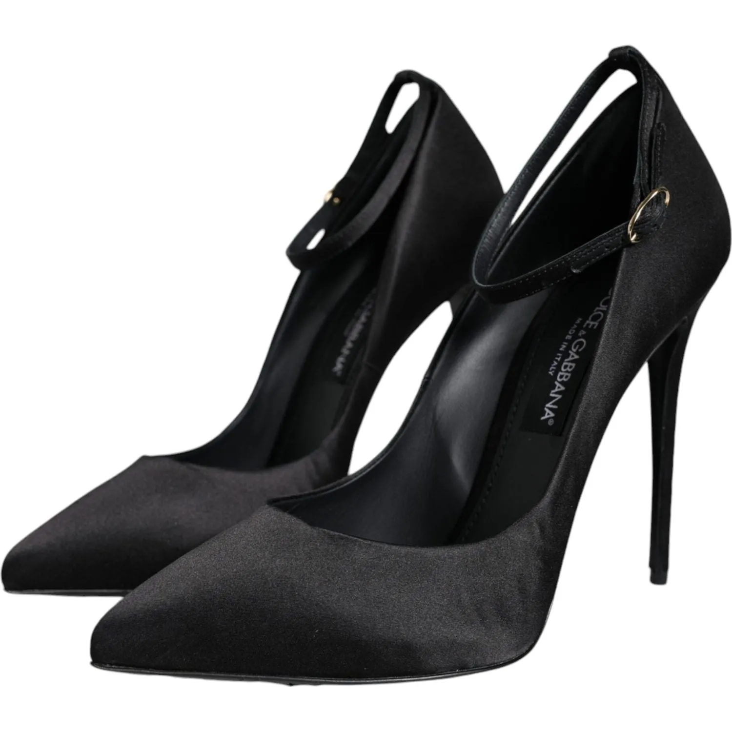 Dolce & Gabbana Black Satin Ankle Strap Heels Pumps Shoes