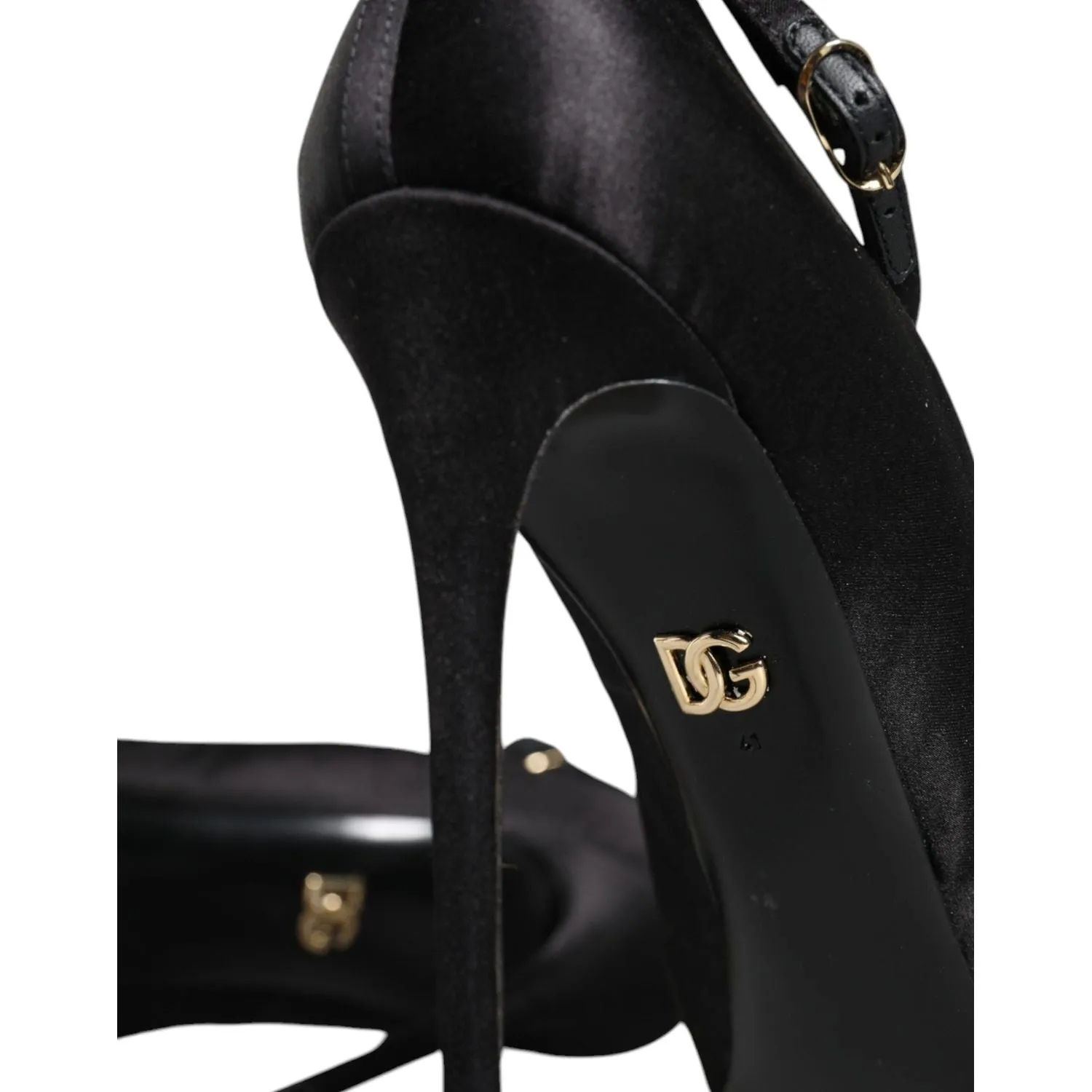 Dolce & Gabbana Black Satin Ankle Strap Heels Pumps Shoes