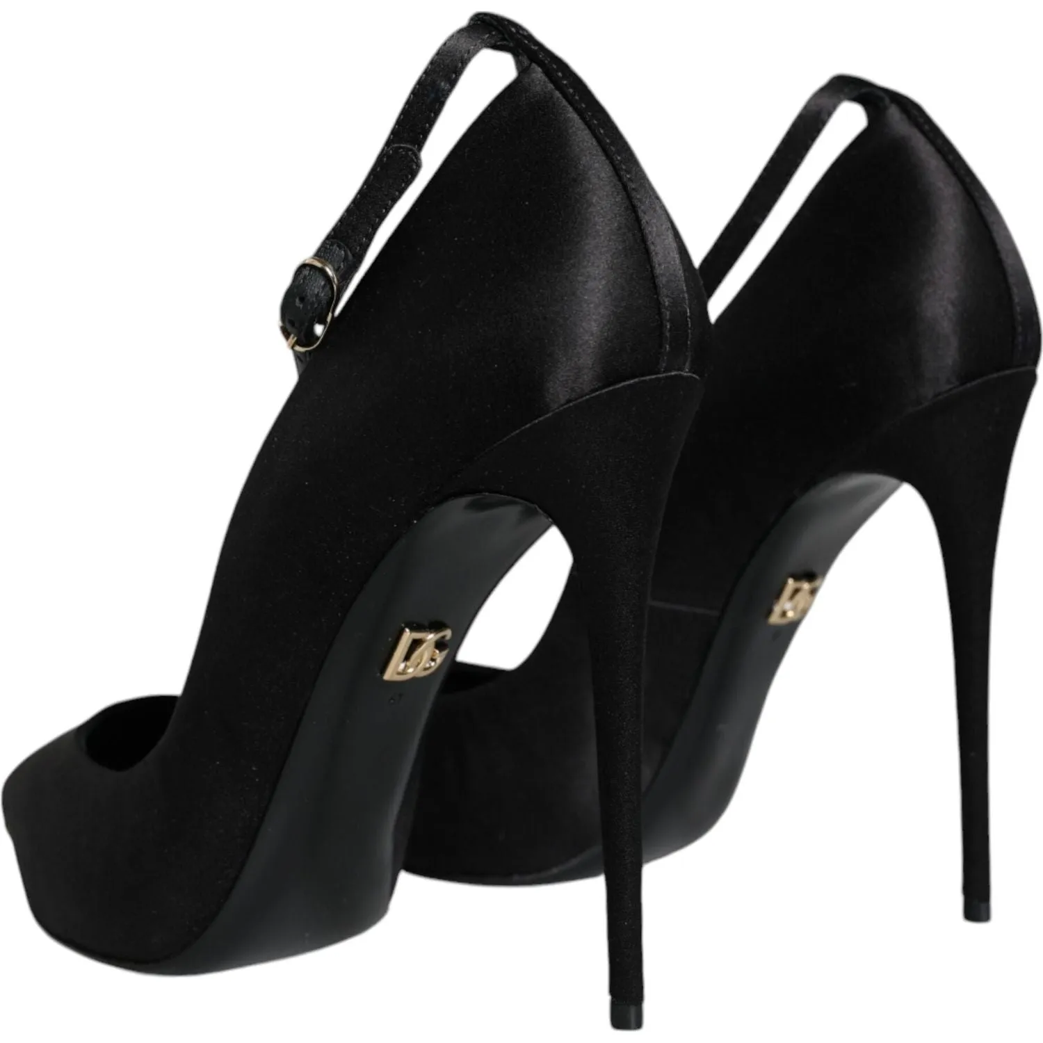 Dolce & Gabbana Black Satin Ankle Strap Heels Pumps Shoes