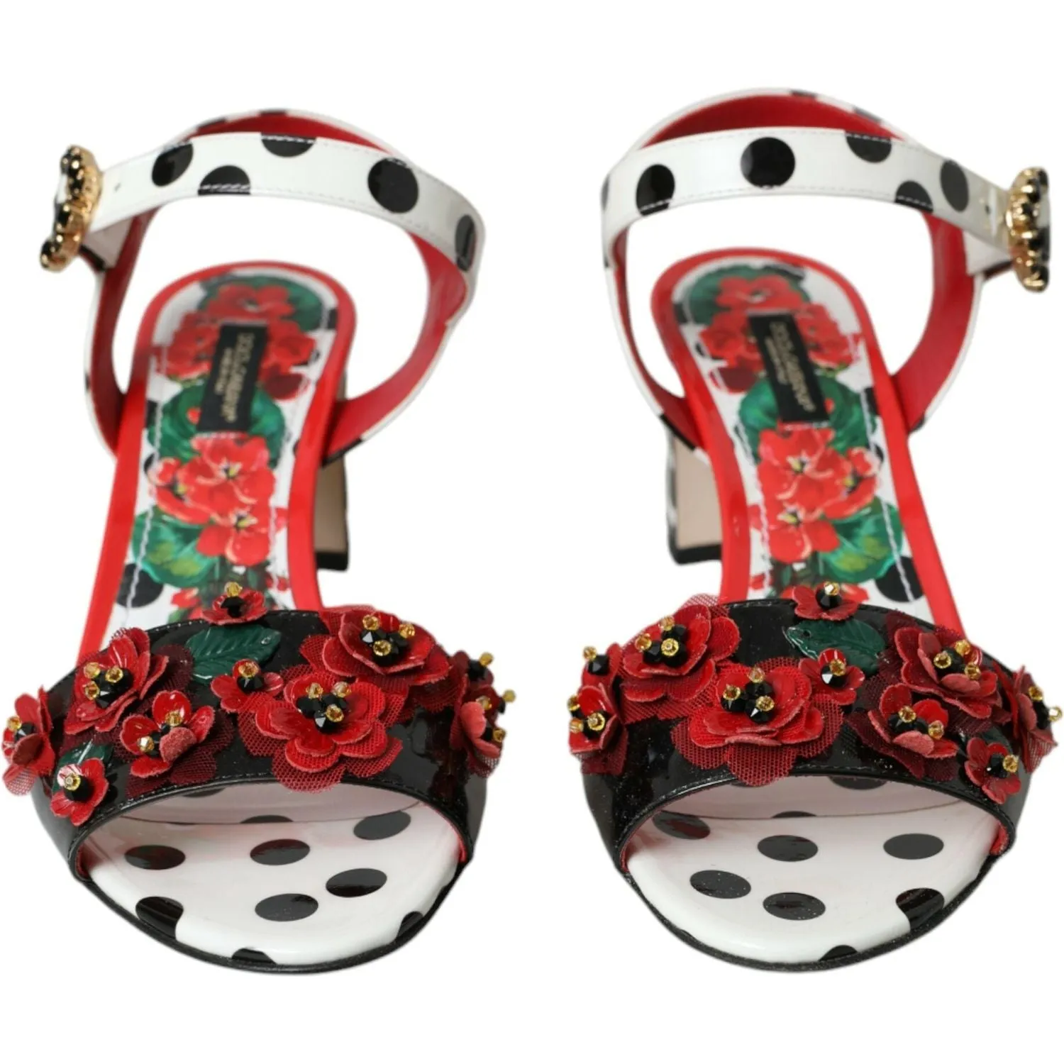 Dolce & Gabbana Multicolor Floral Crystal Leather Sandals Shoes