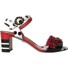 Dolce & Gabbana Multicolor Floral Crystal Leather Sandals Shoes