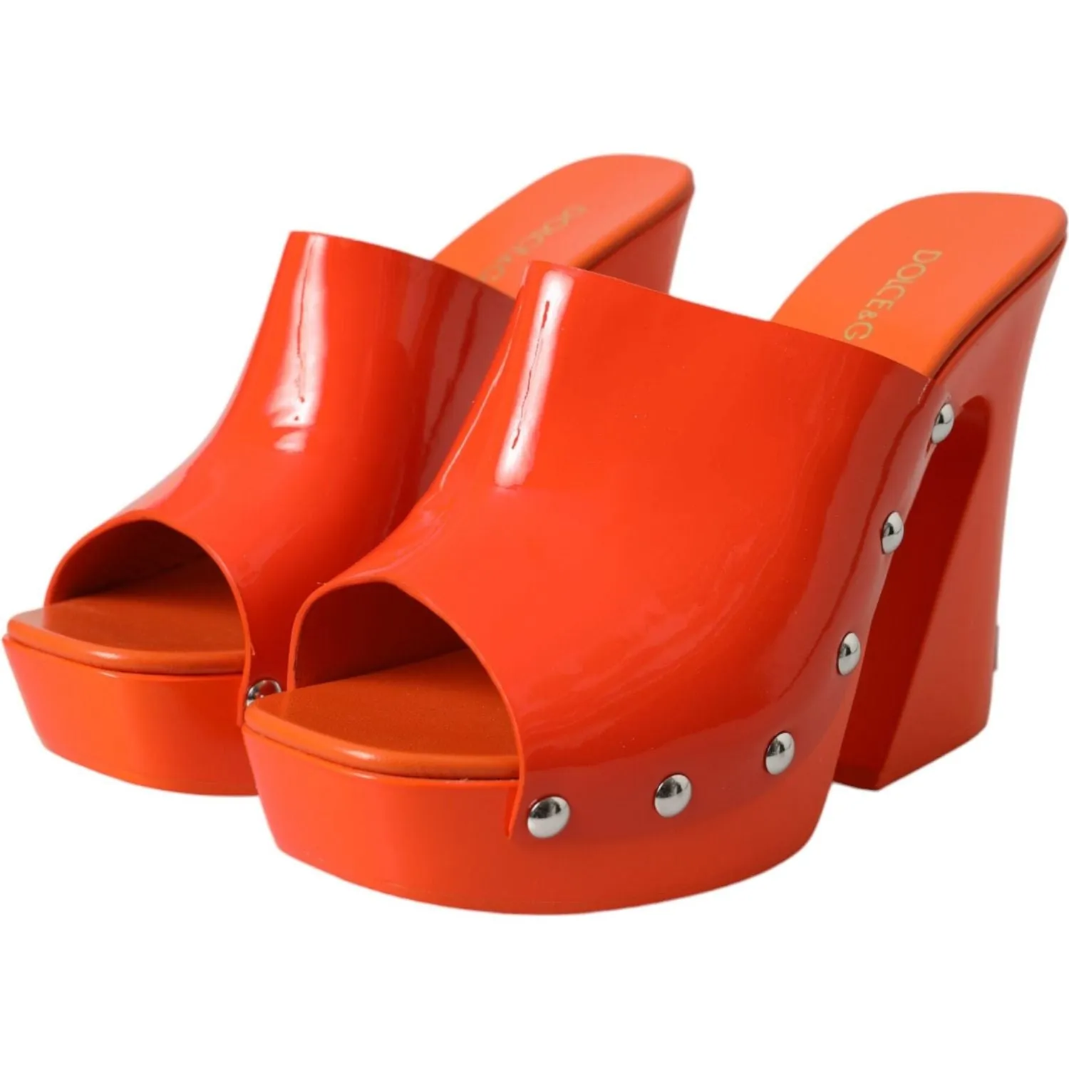 Dolce & Gabbana Orange Leather Mules Sandals Heels Shoes