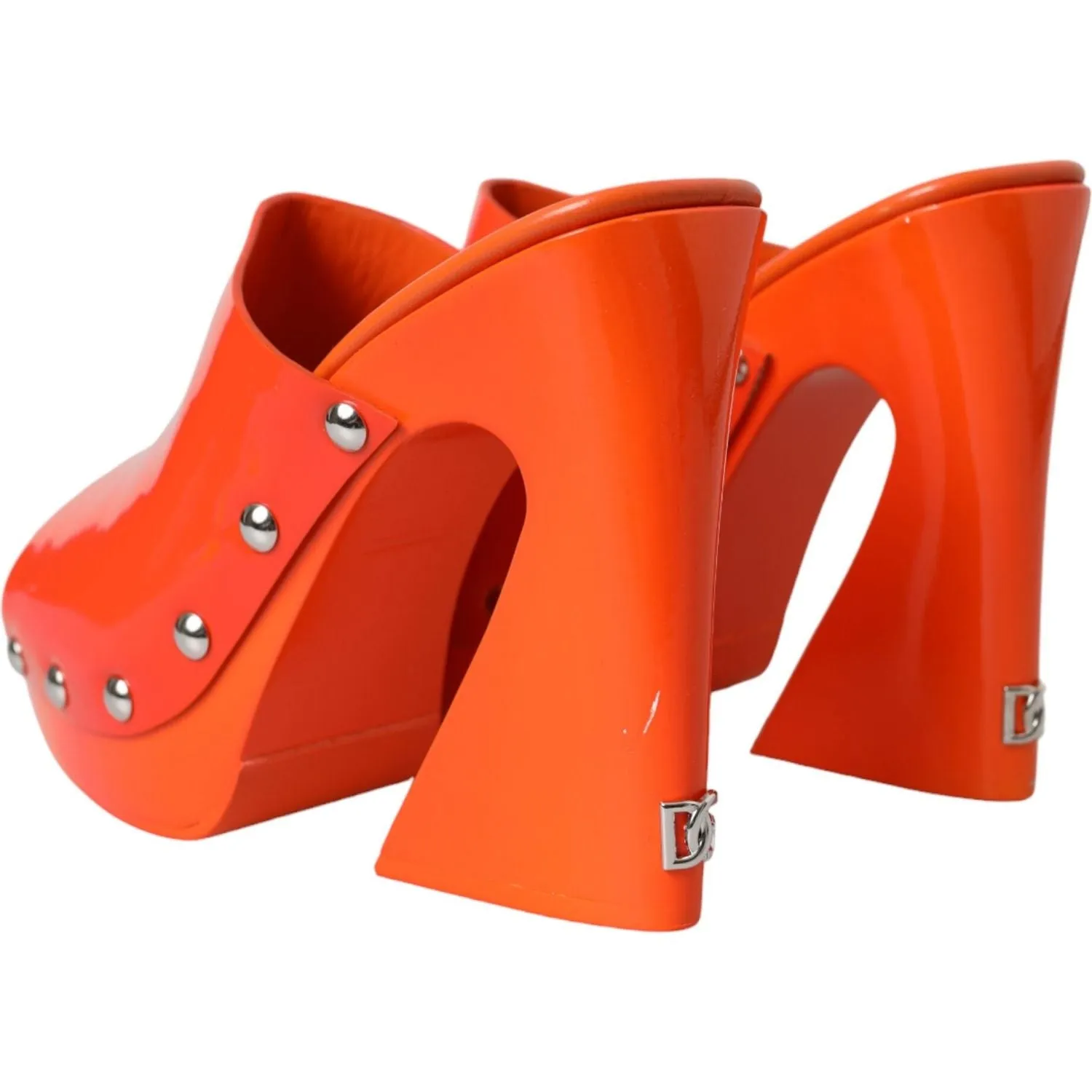 Dolce & Gabbana Orange Leather Mules Sandals Heels Shoes