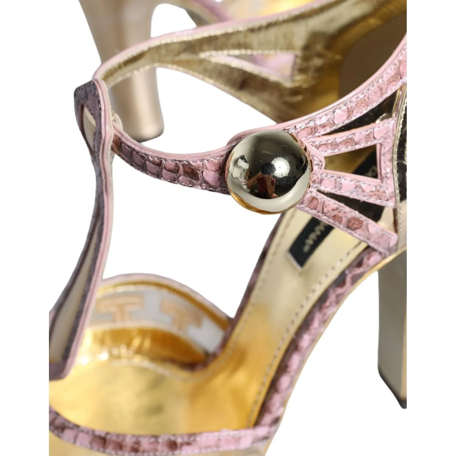 Dolce & Gabbana Pink Gold Leather Pumps T-strap Sandals Shoes