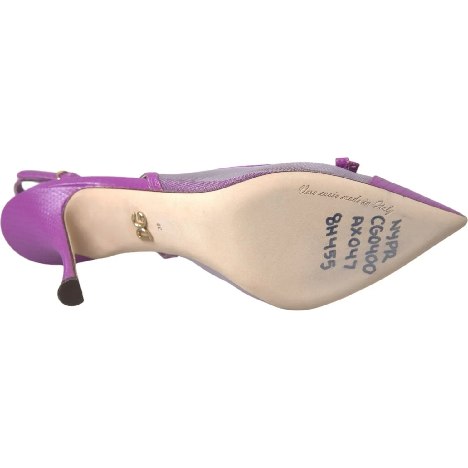 Dolce & Gabbana Purple Leather Mesh High Heels Slingback Shoes