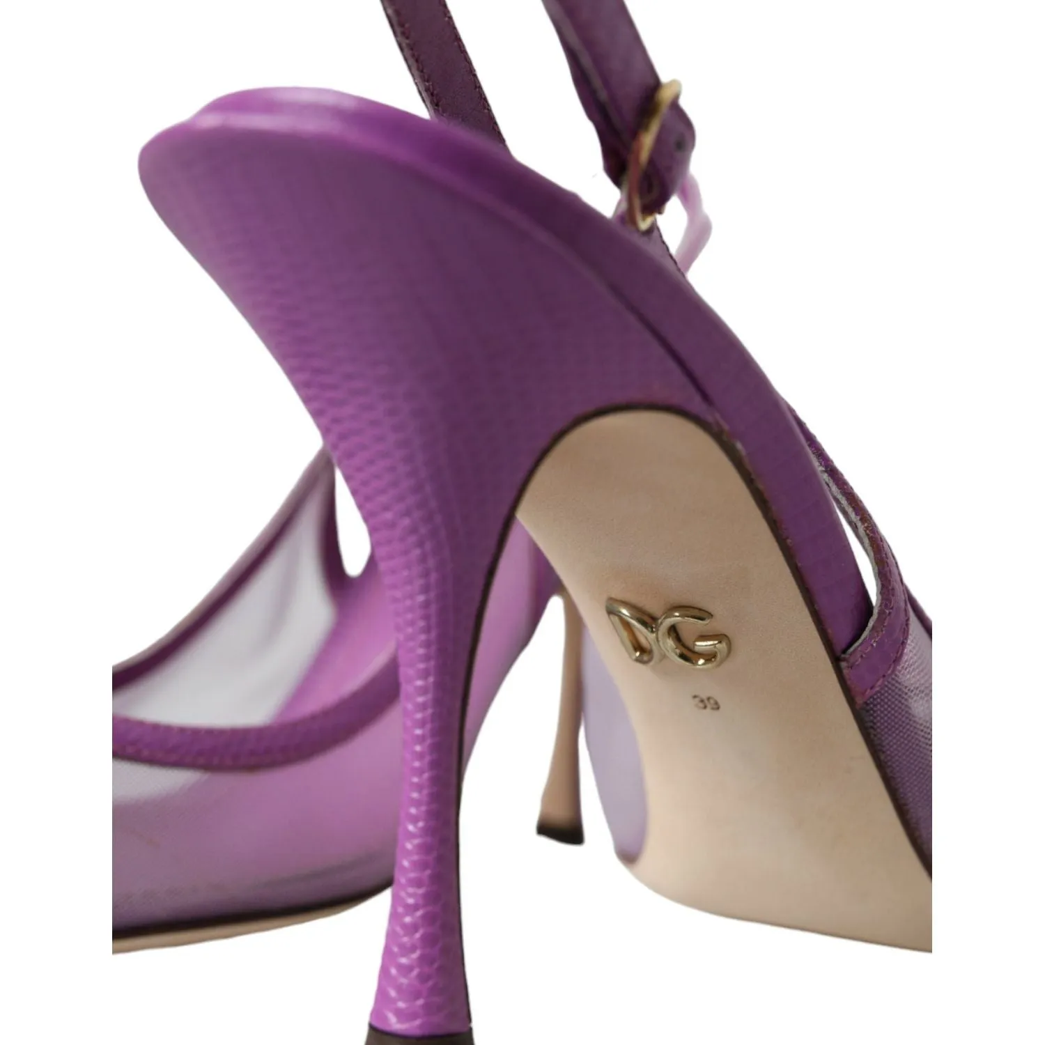 Dolce & Gabbana Purple Leather Mesh High Heels Slingback Shoes