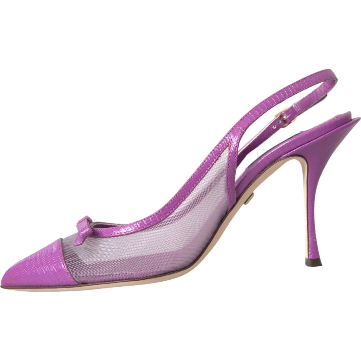 Dolce & Gabbana Purple Leather Mesh High Heels Slingback Shoes