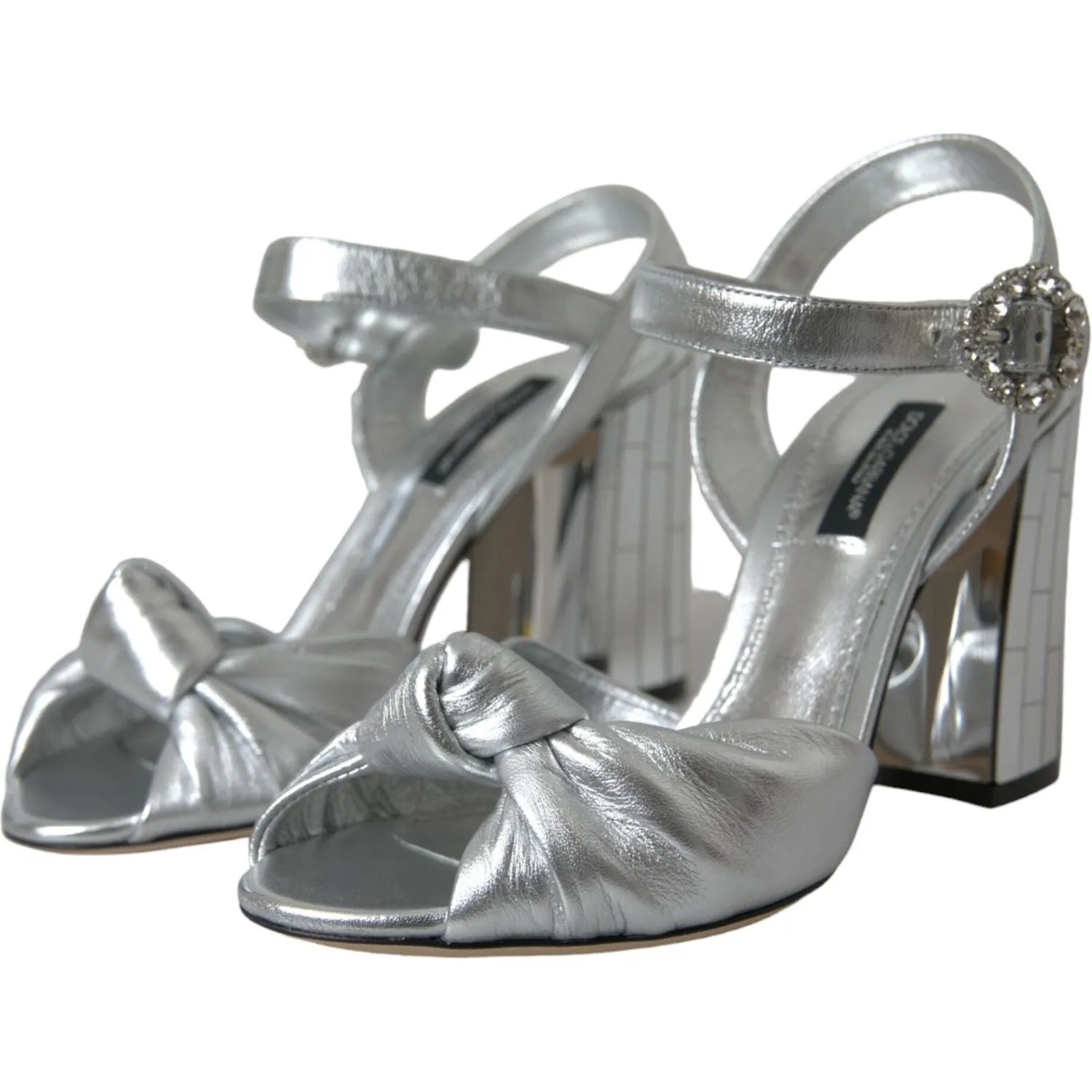 Dolce & Gabbana Silver Lambskin Leather Heels Sandals Shoes