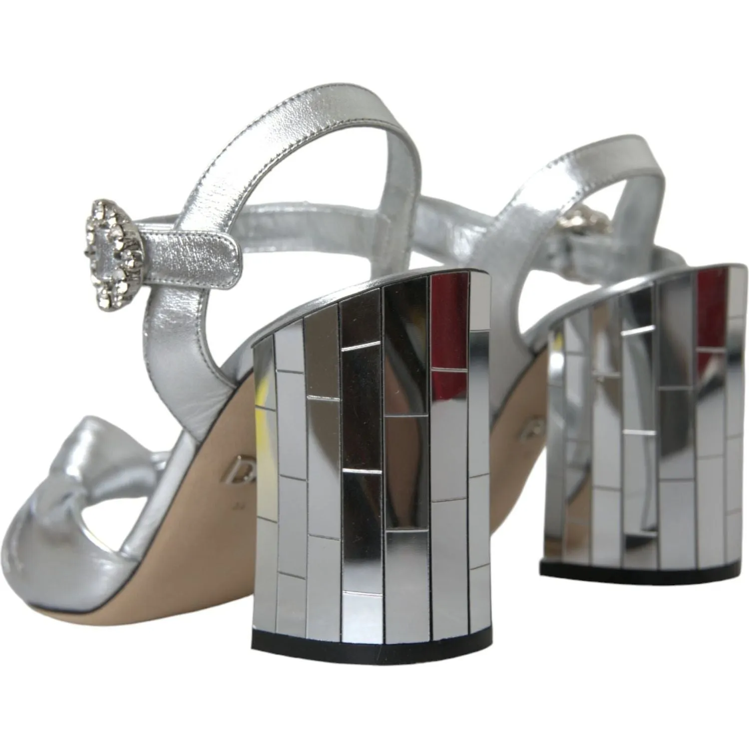 Dolce & Gabbana Silver Lambskin Leather Heels Sandals Shoes