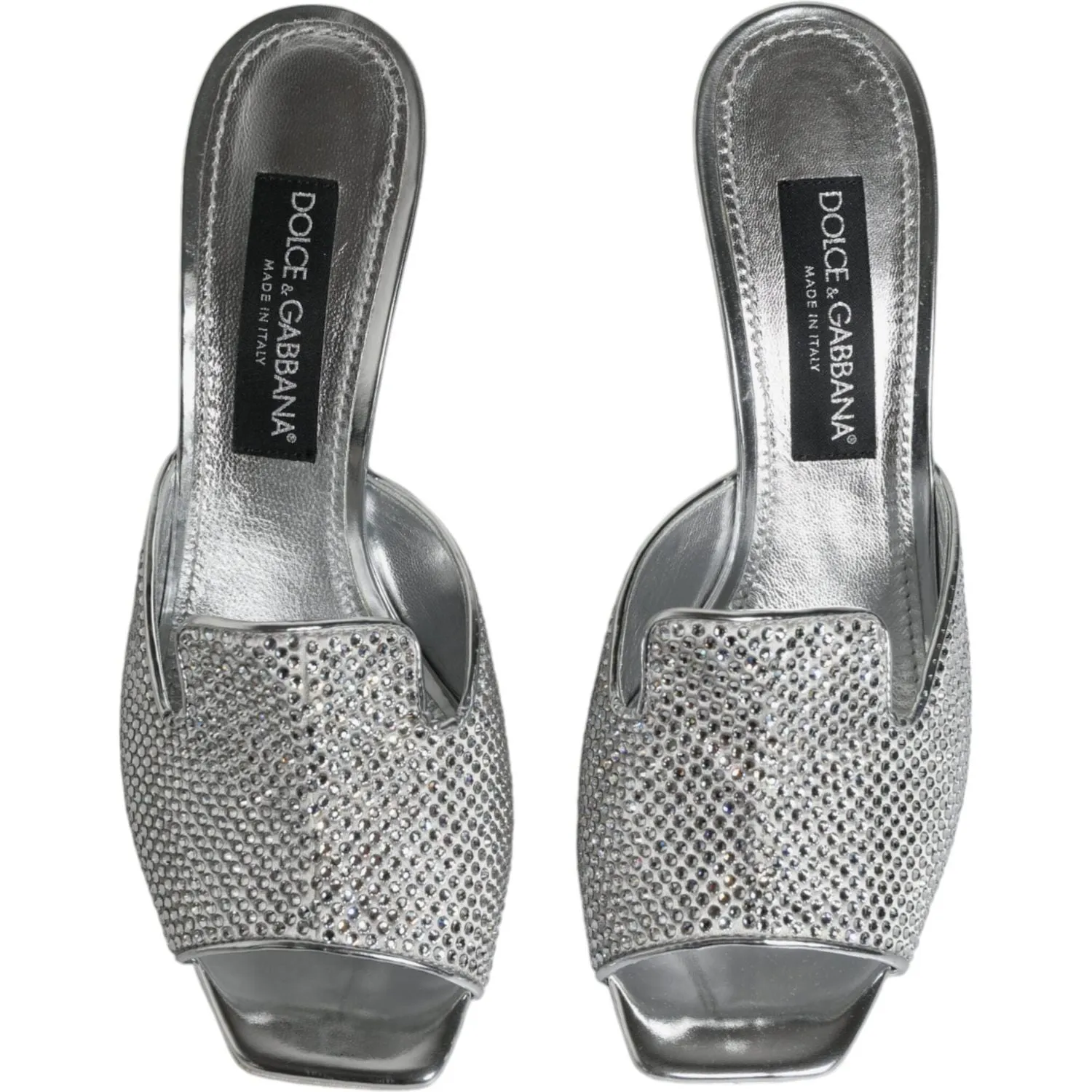 Dolce & Gabbana Silver Viscose Logo Heels Slide Sandals Shoes