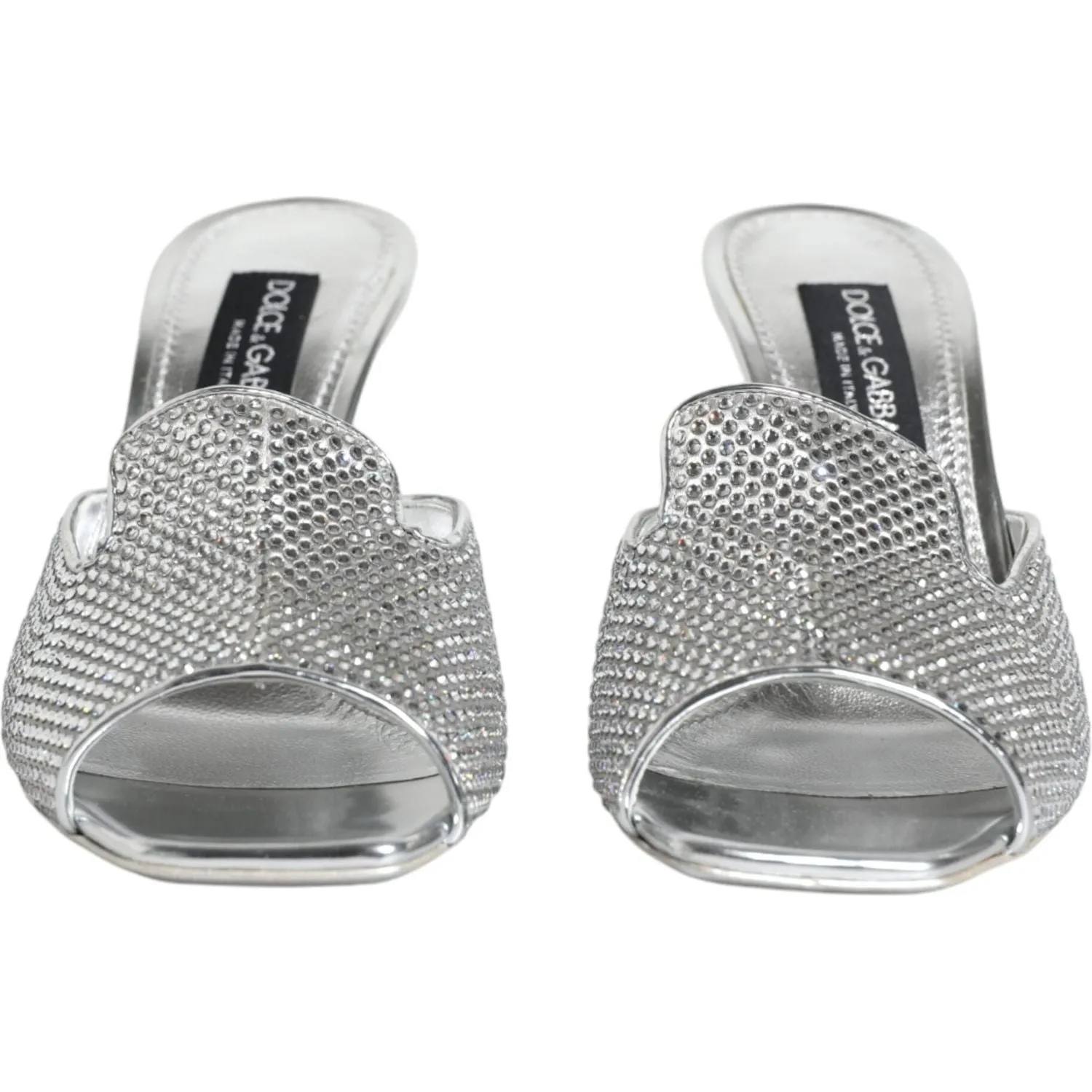 Dolce & Gabbana Silver Viscose Logo Heels Slide Sandals Shoes