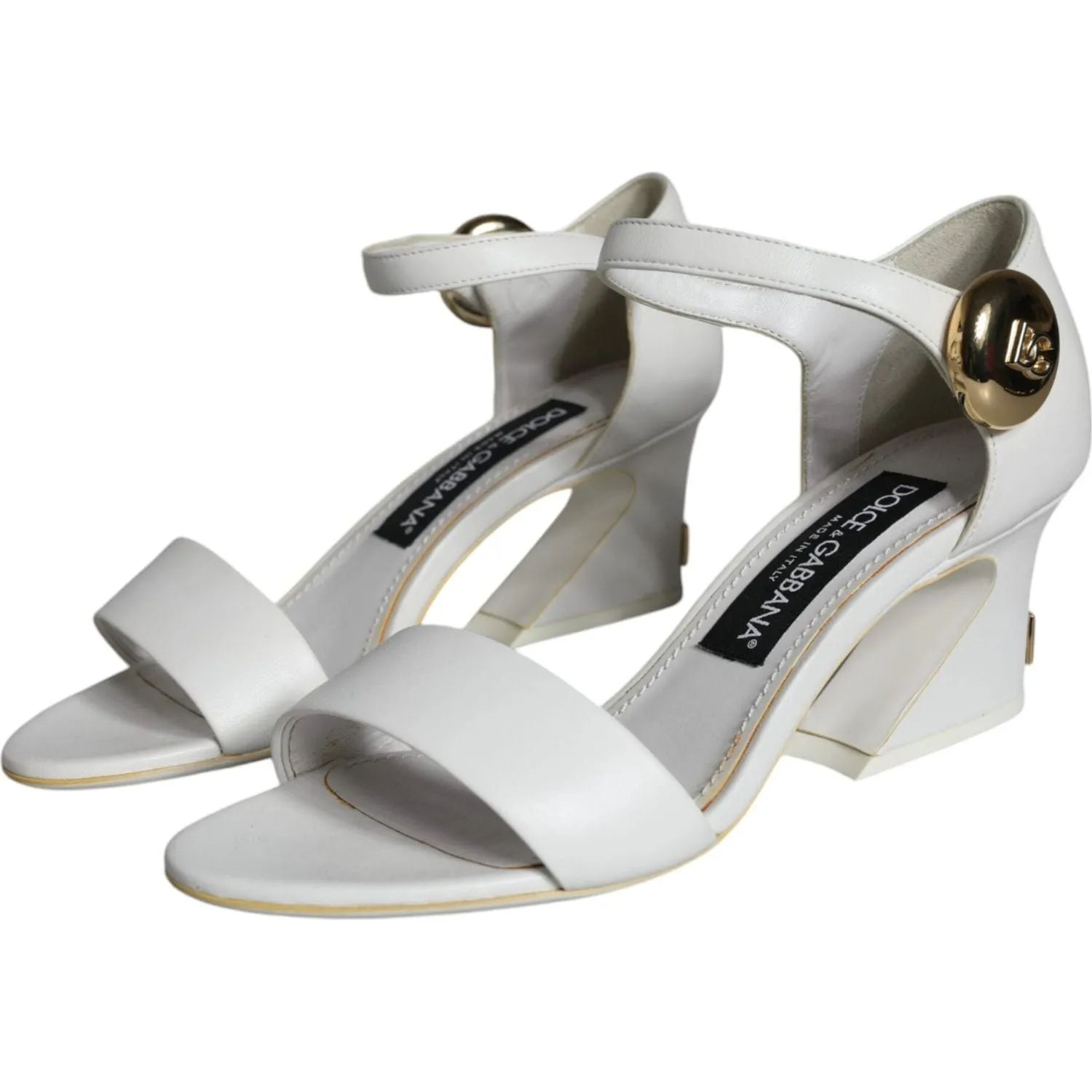 Dolce & Gabbana White Leather Heels Keira Sandals Shoes