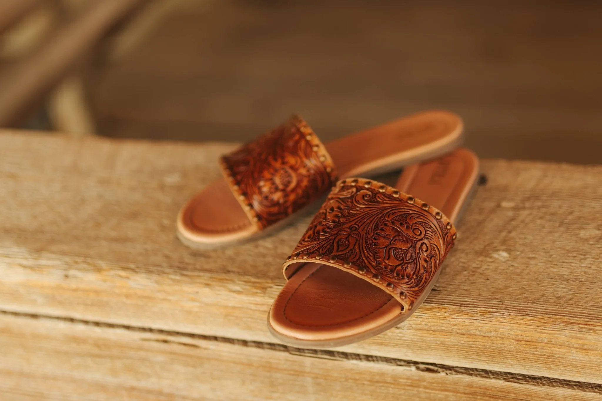 Embossed Western Leather Sandals