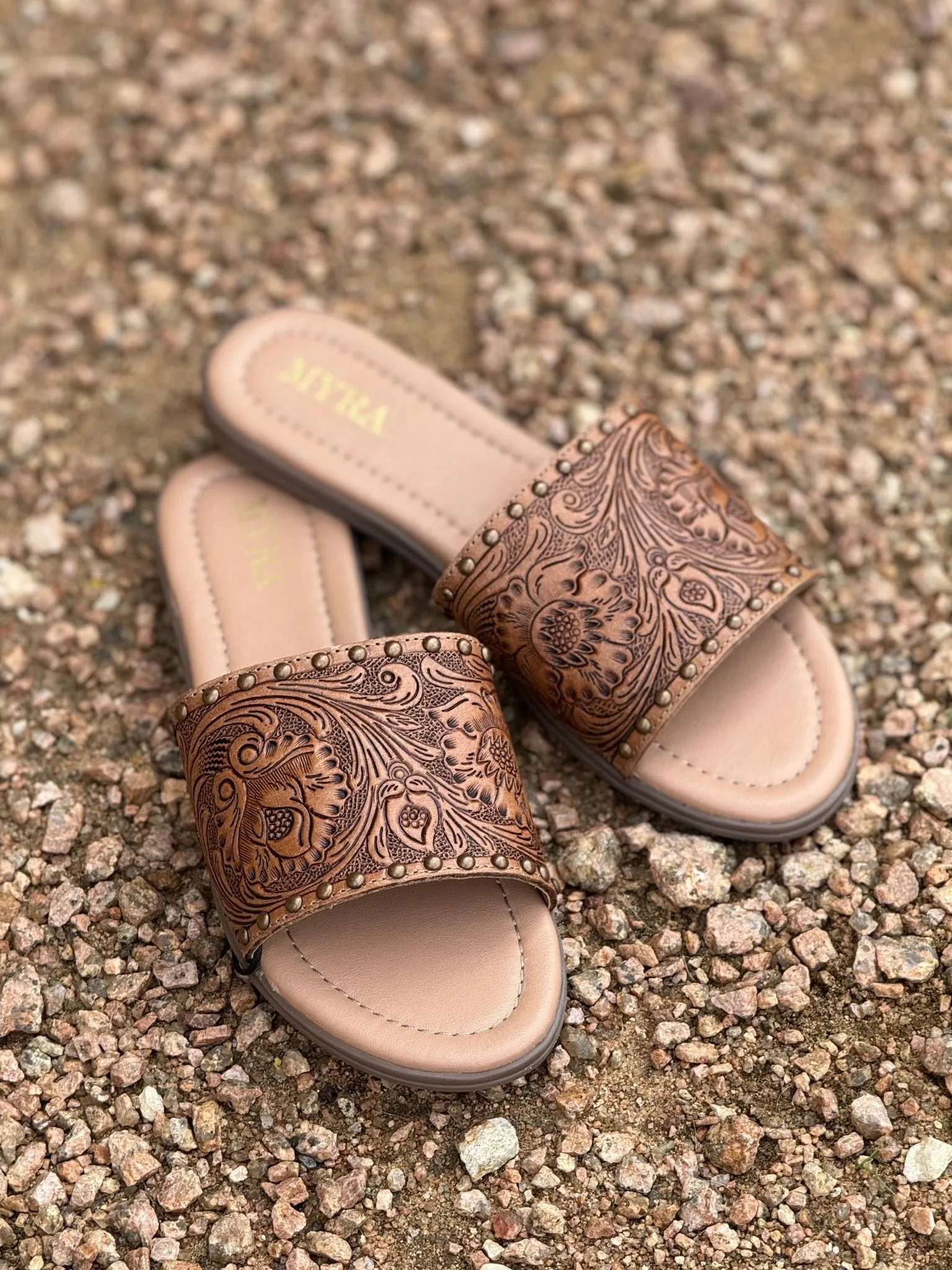 Embossed Western Leather Sandals