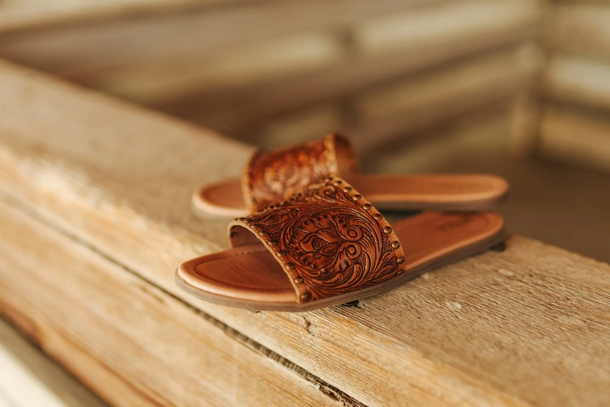 Embossed Western Leather Sandals