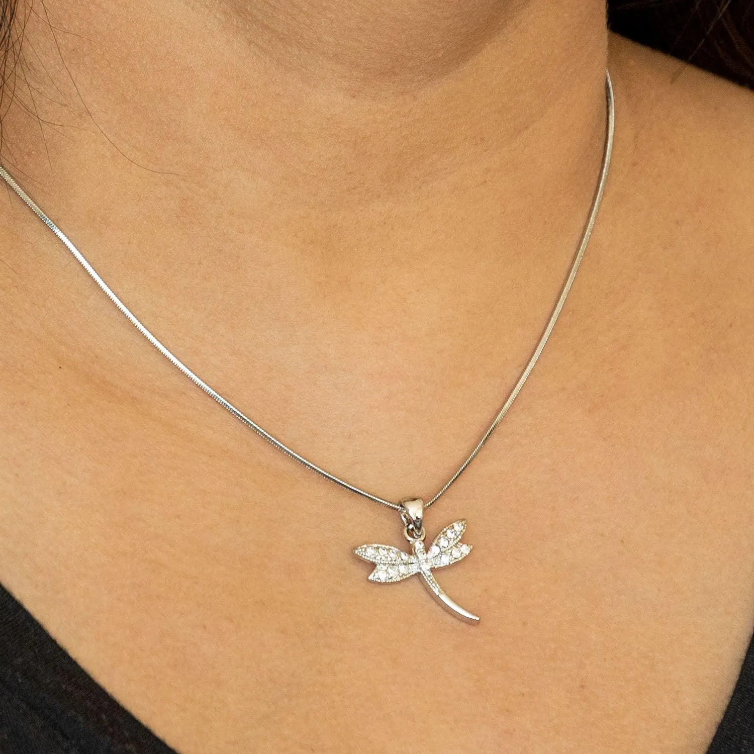 Empire Cove Dragonfly Pendant Necklace Silver Toned Rhinestone Fashion Jewelry